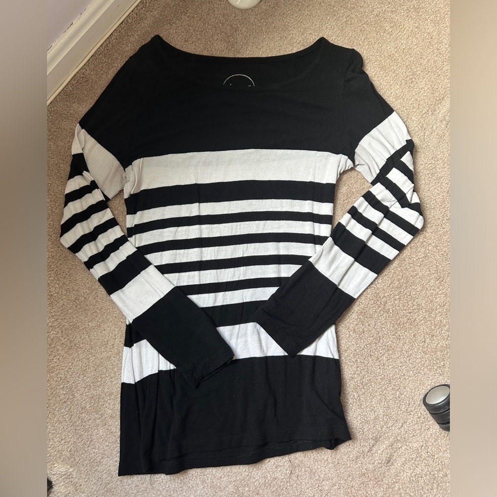 INC International Concepts Black and White Striped Long Sleeve Top